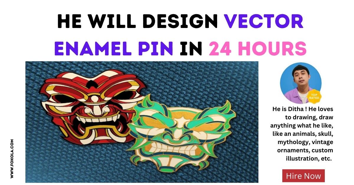 Colorful and Unique Enamel Pin Design by Ditha (dsbeon) - A striking enamel pin featuring clean vector lines and aesthetically pleasing design. The pin showcases original artwork with vibrant Pantone colors, suitable for fashion enthusiasts and collectors. Fast 24-hour turnaround time. Realistic visualizations included